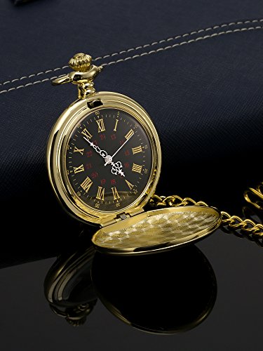 Reloj de Bolsillo de Cuarzo Antiguo Liso con Cadena de Acero (Dorado)