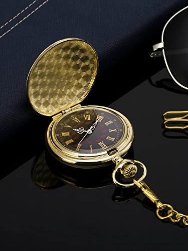 Reloj de Bolsillo de Cuarzo Antiguo Liso con Cadena de Acero (Dorado)