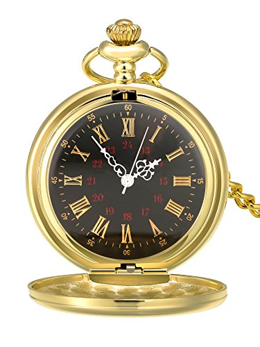 Reloj de Bolsillo de Cuarzo Antiguo Liso con Cadena de Acero (Dorado)