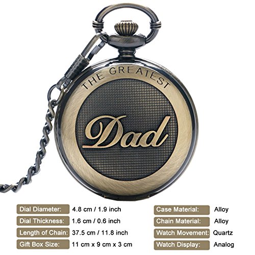 Reloj de bolsillo para hombre cuarzo con cadena para hombres colgante de reloj de bolsillo con números romanos para el día más grande/abuelo - Retro regalos para el día del padre de cumpleaños