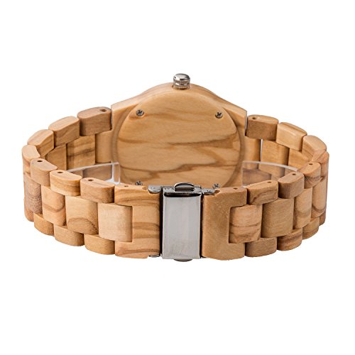 Reloj De Madera para Mujer, Pantalla De Cuarzo AnalóGico JaponéS, Madera Natural Pura EcolóGica, con Correa De SáNdalo AntialéRgica, Esfera Decorativa De Piedra De Cristal (Olivewood)