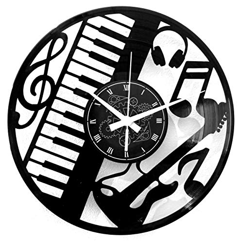 Reloj de pared de vinilo Vintage Handmade Amueblar Hogar Oficina Guitarra Bajo Rock Metal Punk Música Teclado