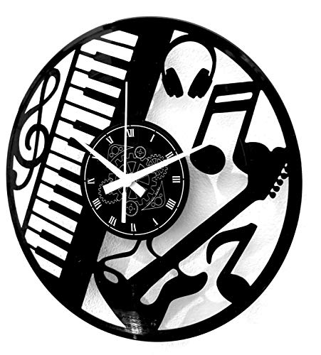 Reloj de pared de vinilo Vintage Handmade Amueblar Hogar Oficina Guitarra Bajo Rock Metal Punk Música Teclado