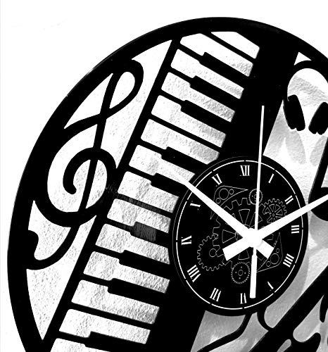 Reloj de pared de vinilo Vintage Handmade Amueblar Hogar Oficina Guitarra Bajo Rock Metal Punk Música Teclado