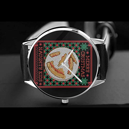 Reloj de Pulsera Unisex para Negocios, Casual, con diseño de Pizza de Navidad, de Cuarzo, con Correa de Piel Negra, para Hombres y Mujeres, colección Joven, Regalo