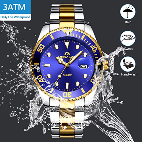 Relojes Hombre Acero Inoxidable Oro Reloj de Pulsera Moda Impermeable Fecha Calendario Clásicos Diseño Analogicos Reloj de Cuarzo para Hombres Unisexo Negocio Casual