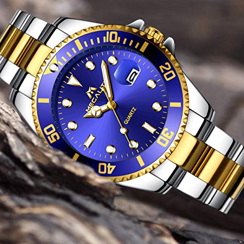 Relojes Hombre Acero Inoxidable Oro Reloj de Pulsera Moda Impermeable Fecha Calendario Clásicos Diseño Analogicos Reloj de Cuarzo para Hombres Unisexo Negocio Casual