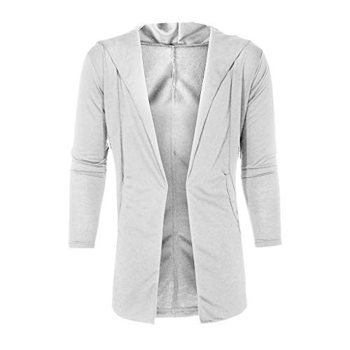 Reooly Abrigo de Trinchera de Color sólido con Capucha para Hombres Chaqueta Larga Cárdigan Manga Larga(Gris,Medium)