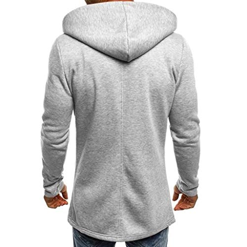 Reooly Abrigo de Trinchera de Color sólido con Capucha para Hombres Chaqueta Larga Cárdigan Manga Larga(Gris,Medium)