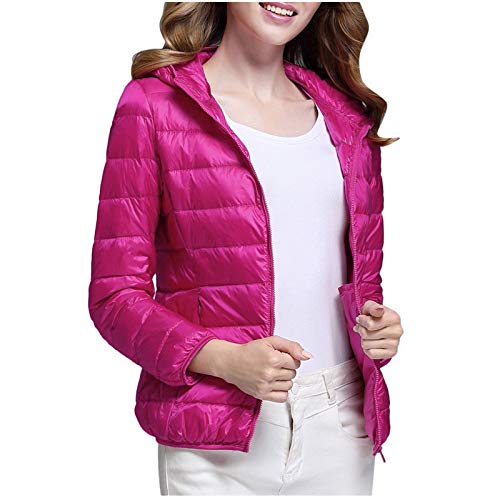 ReooLy - Abrigos Ligeros Informales para Mujer, sólidos con Capucha, Cremalleras, Bolsillo, Abrigos, Chaquetas(Rosa Caliente,XXL)