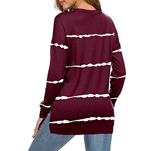 ReooLy Sudadera a Rayas para Mujer, de Manga Larga, cálida, Informal, con Cuello Redondo, Camiseta Holgada y cómoda(Vino，XL)