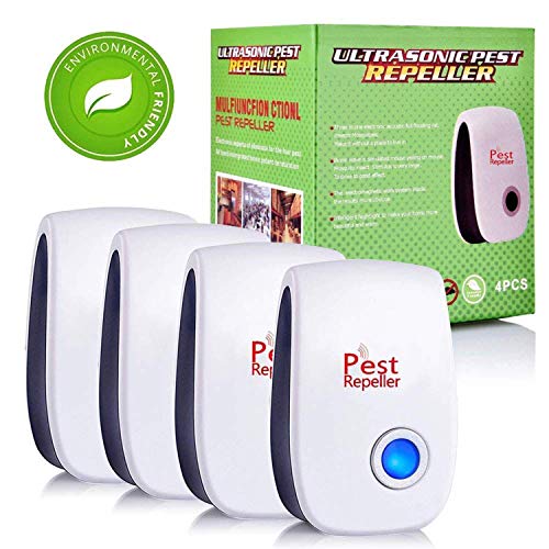 Repelente Ultrasónico Mosquitos 2020 Control de Plagas para Las Moscas,Cucarachas, Arañas, Hormigas, Ratas y Ratones, Insectos Antimosquitos Eléctrico Extra Fuerte para Interiores (4-Pack)