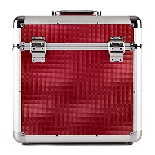 Resident DJ Zeitkapsel Caja de Aluminio para vinilos (Capacidad de 70 LP's, Cierre de Mariposa, Bordes Reforzados, asa ergonómico, Peso vacío de 2,4 kg) - Rojo