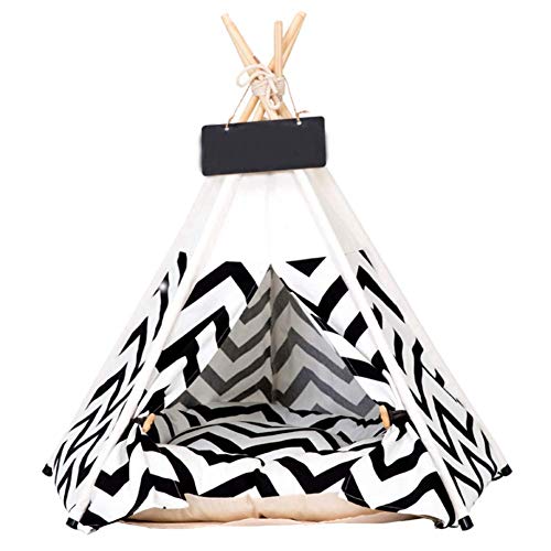 Reuvv Pets Teepee Perros Gatos Conejos Cama de algodón portátil de lona para mascotas tiendas de campaña casas con cojines camas para perros Reino Unido, negro, 40cm×40cm×50cm