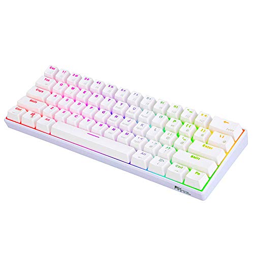 RGB Teclado mecánico , RK61 con cable / inalámbrico Teclado Bluetooth 61 teclas Teclado LED para juegos con retroiluminación a prueba de agua Anti-efecto fantasma (Interruptor blanco / azul)