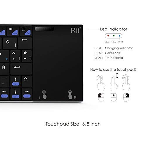 Rii K12 Mini - Teclado con touchpad (WiFi 2.4 GHz, USB, Acero Inoxidable), Color Negro - QWERTY Español