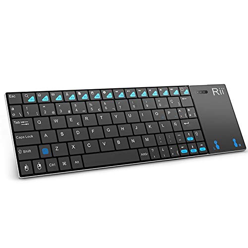 Rii K12 Mini - Teclado con touchpad (WiFi 2.4 GHz, USB, Acero Inoxidable), Color Negro - QWERTY Español