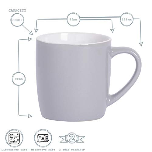 Rink Drink Argon Tableware Té Café - 6pc contemporáneo de Colores Tazas de cerámica Set - 350 ml - Gris - Pack de 6