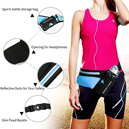 Riñonera Running cintura cinturón deportiva Belt botella titular Fitness impermeable cintura bolsa de transporte para Correr, ciclismo viajar senderismo y Bum Bag bolsa para iPhone Samsung Smartphones