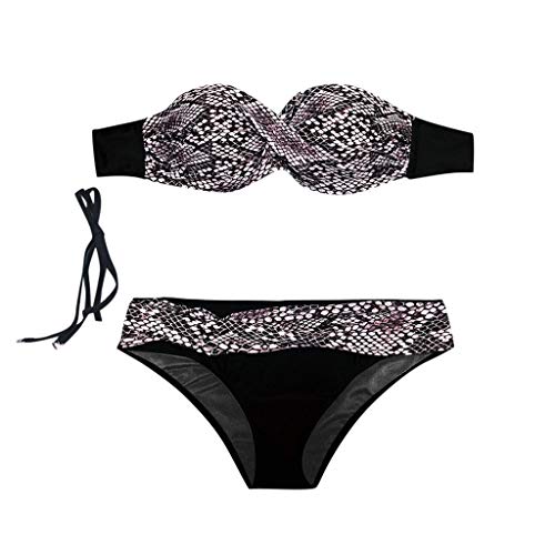 riou Bikinis Mujer 2019 Push Up Trajes de Baño Sexy Bikini con Cintura Alta Acolchado Cosiendo Color Dividido BañAdores Conjunto de Bikini con Relleno Mujeres Playa Beachwear (Gris, M)