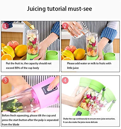 RISTARWH Juicer Taza Recargable Multifuncional portátil del exprimidor del USB, Taza de Mezcla eléctrica del Jugo de la Fruta,Green