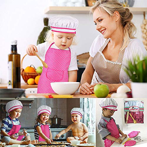 Ritte 11 Piezas/Set Conjunto de Chef para Niños, Juego para Hornear para Niños, Rosa Cocina rol Traje Juego con Delantal, Gorro de Chef, Utensilio para Guantes Y Cortador de Galletas para Niños