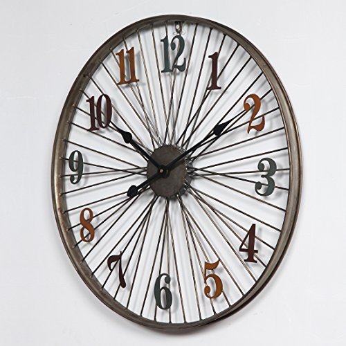 Riva776Yale 60 CM Estilo Retro Reloj de Pared hogar Dormitorio Hierro Arte Reloj Pared decoración del hogar - patrón de la Rueda de Bicicleta