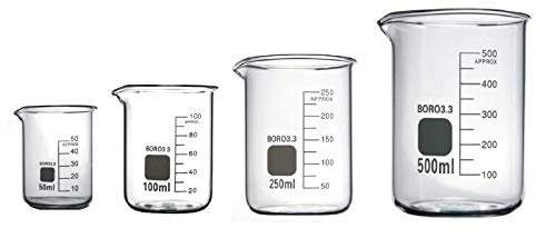 Rocwing Borosilicato 3.3 Vaso de Vidrio Graduado para Uso en Laboratorio y Cocina (50ml+100ml+250ml+500ml)