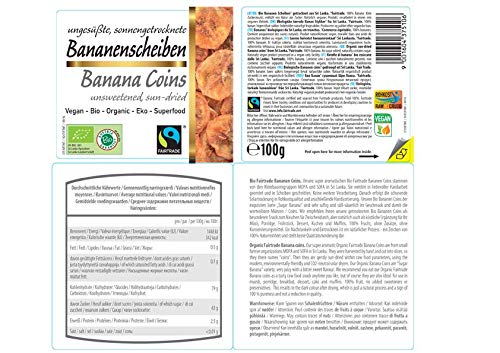 Rodajas de Banana secas ecológicas 700g BIO deshidratadas, crudos eco orgánico, naturales, sin azúcar adicionada añadido, sin azufre, naturalmente dulce y pegajoso 7x100g