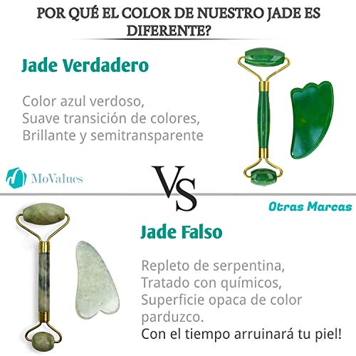 Rodillo de Jade Verde, Gua Sha y Pincel - Set de Masaje Facial en Piedra 100% Natural - Masajeador Anti Arrugas, Reducción de Ojeras, Desinflama, Intensifica Tratamientos de Belleza para el Rostro