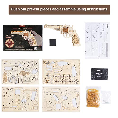 ROKR Puzzle de Madera 3D | Kit de Montaje de Pistola | Monta tu Pistola Que Dispara Gomas para Niños y Adultos (Corsac M60)