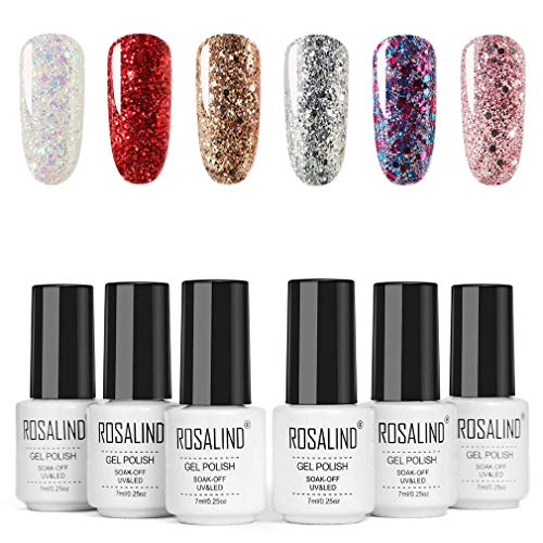 ROSALIND Esmaltes de Uñas en Gel UV LED, 6pcs Esmaltes Semipermanentes de Brillo, Pintauñas de 7ml