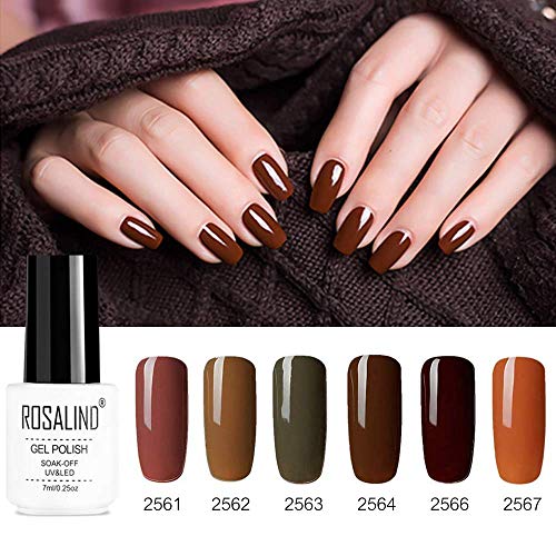 ROSALIND Esmaltes Semipermanentes marrón serie uv and led Esmaltes de uñas para manicura 6pcs 7ml……