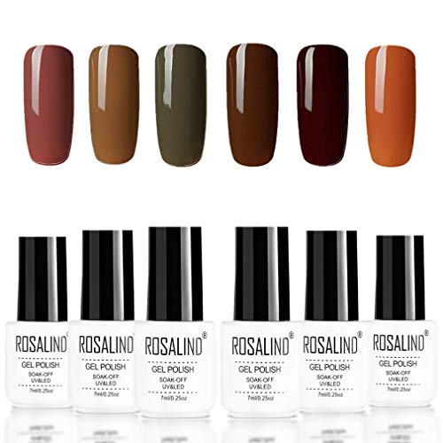 ROSALIND Esmaltes Semipermanentes marrón serie uv and led Esmaltes de uñas para manicura 6pcs 7ml……