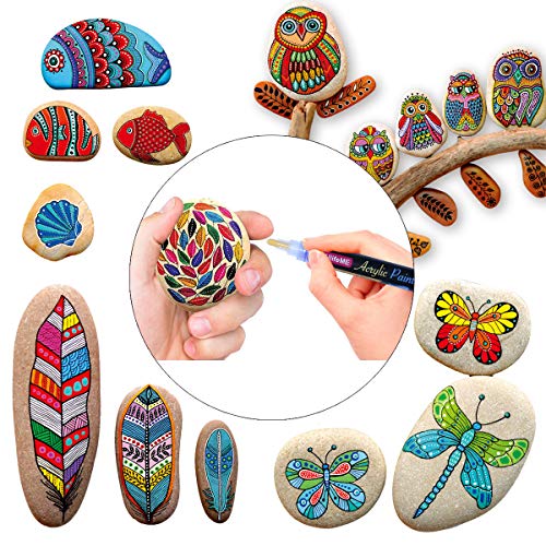 Rotulador Permanente para Pintura Piedra, UlifeME 12 Piezas 3mm Rotuladores Acrilico + 12pcs 6mm Marcadores con Punta Redonda y Cincel para Niños DIY, 12 Colores Set Dibujando en Todas Superficies