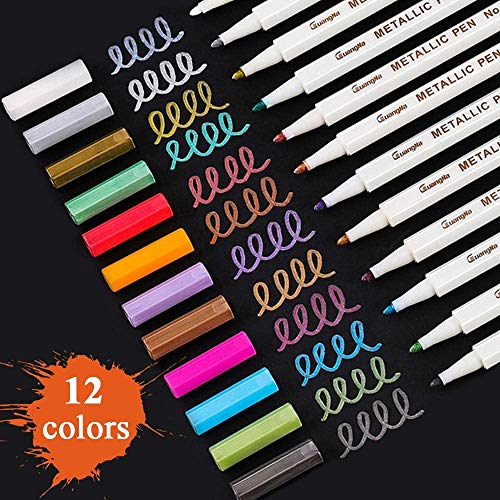 Rotuladores metálicos,Sinwind juego de 12 colores surtidos para dibujo de álbum de fotos,Scrapbooking, Foto de bricolaje, Piedra de papel del álbum, Superficie de Papel de Vidrio Cerámica de Plástico