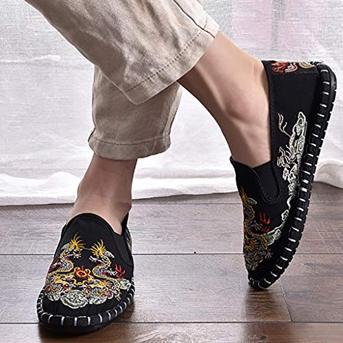 ROVNKD ✿ Verano Neutro Unisex Bordado dragón Beleg en Loafer Shallow Planos Freizeitschuh una Variedad de Tipos de Ocio Negro 45