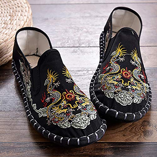 ROVNKD ✿ Verano Neutro Unisex Bordado dragón Beleg en Loafer Shallow Planos Freizeitschuh una Variedad de Tipos de Ocio Negro 45