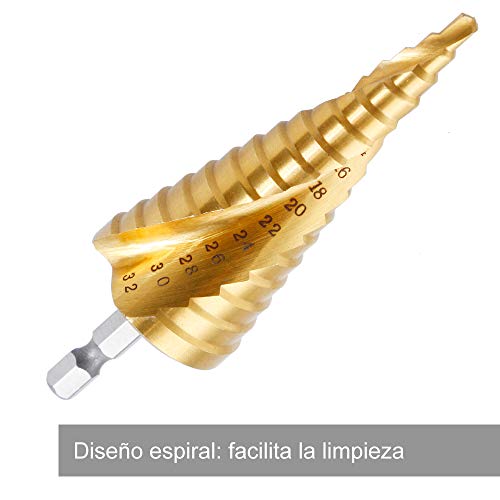 Rovtop 3 Piezas Brocas Hss Drill Bits - Brocas Escalonadas Brocas de Acero HSS Brocas Cortas High Speed Steel, 3 Piezas de 4-12/20 / 32 mm