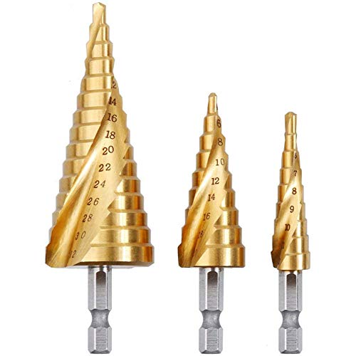 Rovtop 3 Piezas Brocas Hss Drill Bits - Brocas Escalonadas Brocas de Acero HSS Brocas Cortas High Speed Steel, 3 Piezas de 4-12/20 / 32 mm