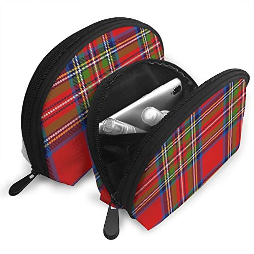 Royal Stewart Tartan Patrón sin Costuras Estuche para cosméticos Clutch Bolsos portátiles Organizador de Bolsos con Cremallera 2Pcs