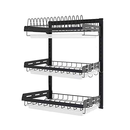 Rubyu Escurreplatos 2/3 Estantes, Escurridor de Acero Inoxidable, Estante para Platos Escurridor de Cocina, Palillos, Cuchillos, Soporte para Tabla de Cortar, Estante de Pared Caja de Almacenamiento