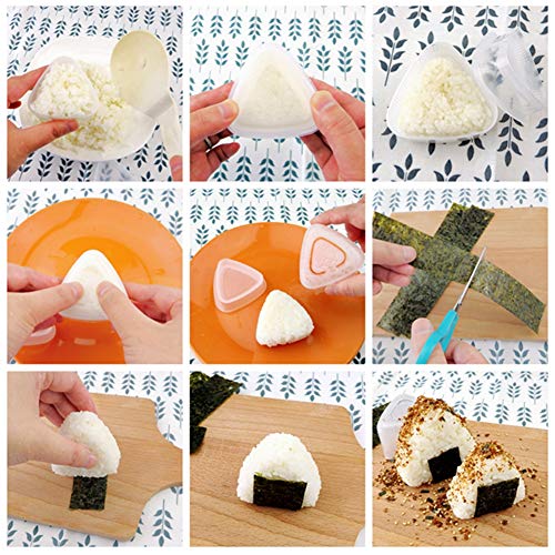 Ruijanjy 2pcs Sushi Moldes Triangular Onigiri Rice Molde Traje Que Hace Las Herramientas de Bricolaje Fabricante de Onigiri Bento Prensas de la categoría alimenticia PP Accesorios de Cocina (Blanco)