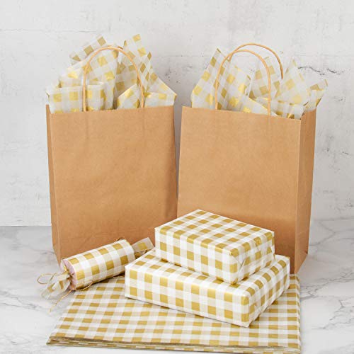 RUSPEPA Papel De Seda Para Envolver Regalos - Papel De Seda Dorado A Cuadros Estampados A Granel Para Papel De Regalo, Manualidades, Bricolaje, Bolsas De Embalaje - 50 X 70 CM - 25 Hojas