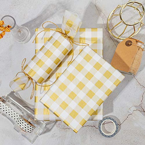 RUSPEPA Papel De Seda Para Envolver Regalos - Papel De Seda Dorado A Cuadros Estampados A Granel Para Papel De Regalo, Manualidades, Bricolaje, Bolsas De Embalaje - 50 X 70 CM - 25 Hojas