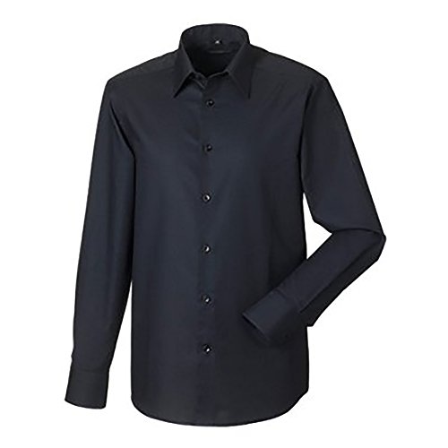 Russel Collection - Camisa de Manga Larga Cuidado facil Modelo Oxford Tailored Hombre Caballero - Trabajo/Oficina/Recepcion (Cuello 38cm) (Negro)