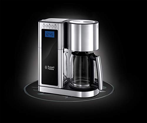 Russell Hobbs Elegance - Cafetera de Goteo (Diseño de Cristal, Jarra Cafetera, 1600W, Inox, Negro y Gris) -ref. 23370-56