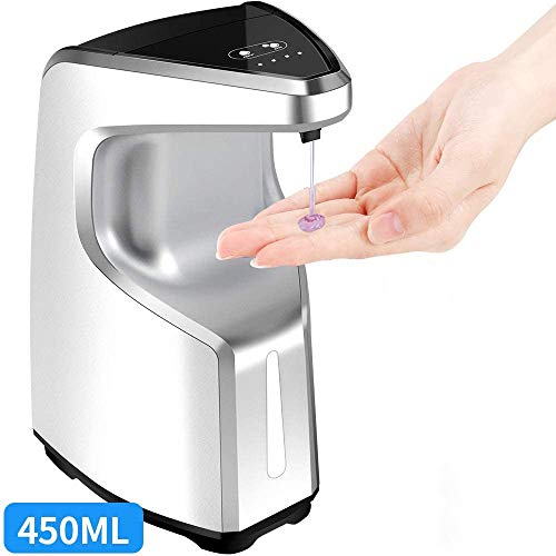 S SMAUTOP Dispensador automático de jabón, Jabón sin Manos 450ML sin Manos, Dispensador de jabón sobre encimera/montado en la Pared, Baño Adecuado, Cocinas, Hotel, Restaurante (Plateado)