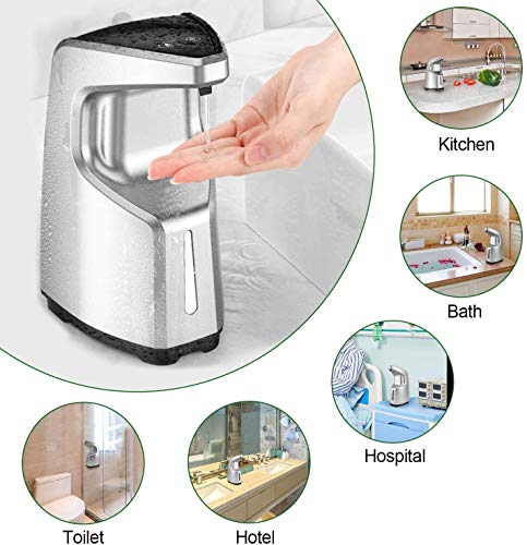 S SMAUTOP Dispensador automático de jabón, Jabón sin Manos 450ML sin Manos, Dispensador de jabón sobre encimera/montado en la Pared, Baño Adecuado, Cocinas, Hotel, Restaurante (Plateado)