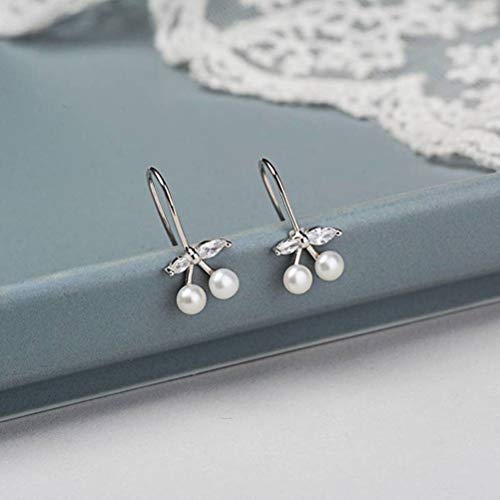 S925 Pendientes de Plata de Ley con Diamantes de Cereza para Mujer, Hechos a Mano de Manera Simple, Estilo Coreano, Pendientes de Circonita con Cuentas Dulces, WOZUIMEI, Como se muestra